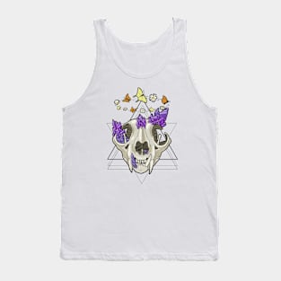 Cat Skull with Crystals, Butterflies, and Geometric Accents Tank Top